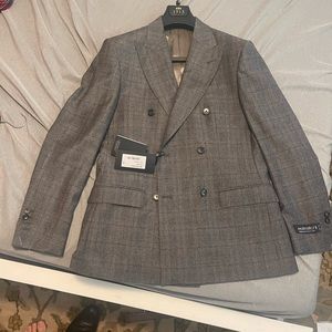 Mens Hawes & Curtis Prince of Wales Pattern, Double Breasted Grey Suit